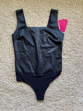Commando Faux Leather Square Neck Bodysuit Black Medium NWT